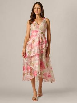 Adrianna Papell Cascade Organza Sleeveless Midi Dress, Multi, Multi