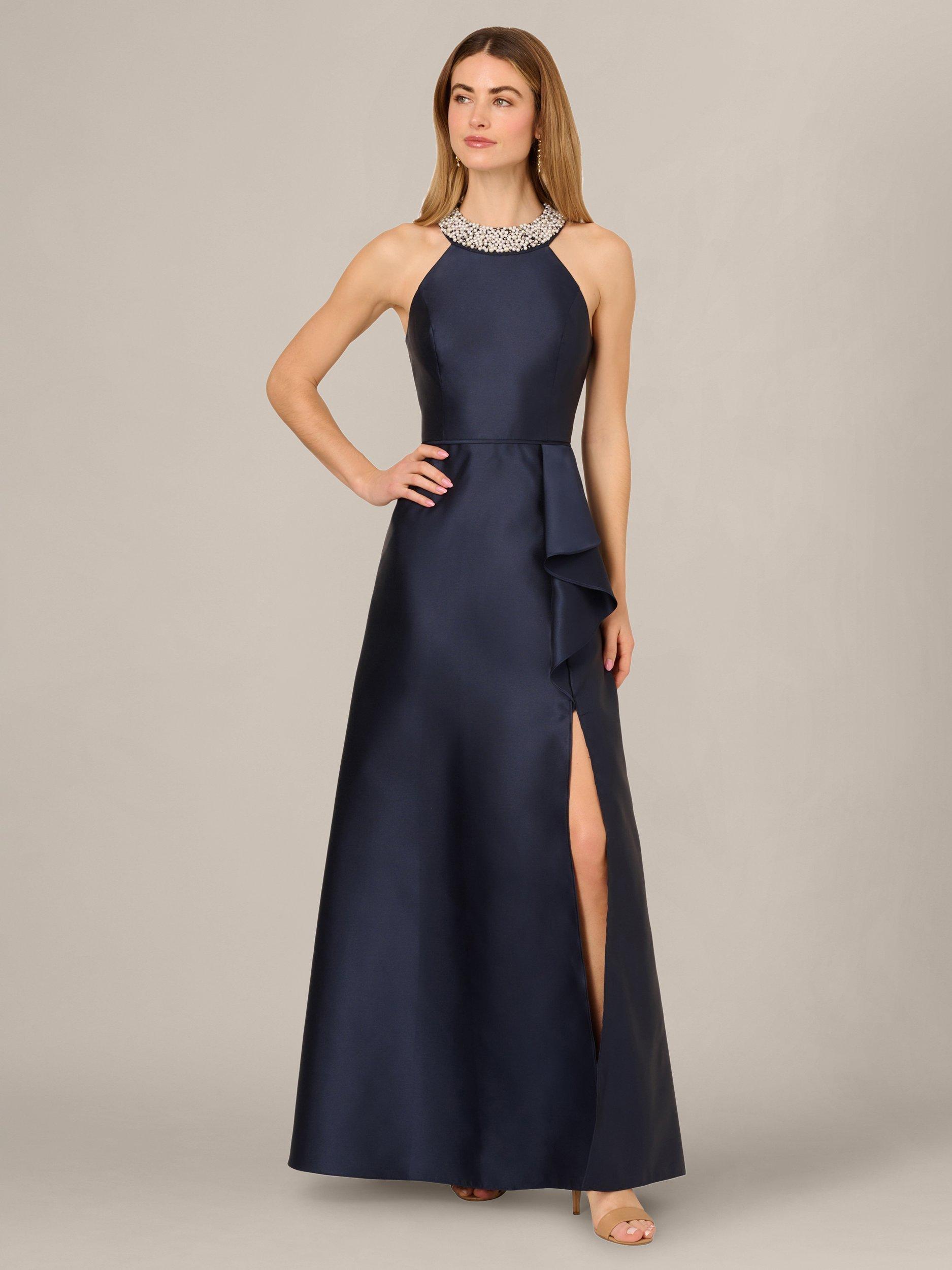 adrianna papell beaded mikado dress Halterneck Embellished Maxi Dress, Midnight Size:Divine Back Zip Lace gloves Women's Polka Dot Maxi