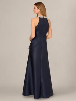 Adrianna Papell Halterneck Embellished Mikado Maxi Dress, Midnight - view 2, Midnight