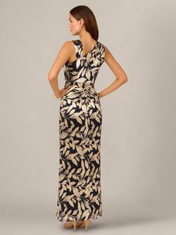 Adrianna Papell Foil Asymmetric Maxi Dress, Navy/Gold - view 2, Navy/Gold