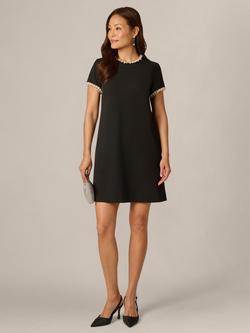 Adrianna Papell Petite Faux Pearl Trim Mini Dress, Black/Ivory - view 2, Black/Ivory