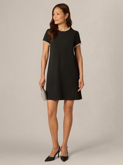 Adrianna Papell Petite Faux Pearl Trim Mini Dress, Black/Ivory - view 2, Black/Ivory