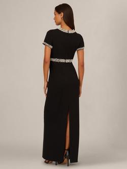 Adrianna Papell Pearl Crepe Short Sleeve Maxi Gown, Black/Ivory - view 2, Black/Ivory