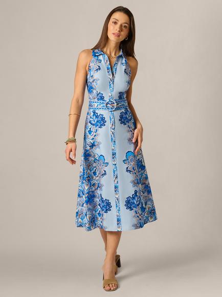 Adrianna By Adrianna Papell Floral Sleeveless Shirt Dress, Blue/Multi, Blue/Multi