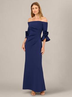 Adrianna Papell Rosette Scuba Crepe Maxi Dress, Navy, Navy