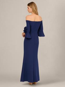 Adrianna Papell Rosette Scuba Crepe Maxi Dress, Navy - view 2, Navy