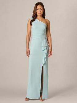 Adrianna Papell One Shoulder Crepe Ruffle Maxi Dress, Clear Sky, Clear Sky