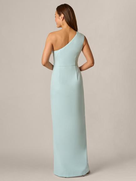 Adrianna Papell One Shoulder Crepe Ruffle Maxi Dress, Clear Sky - view 2, Clear Sky