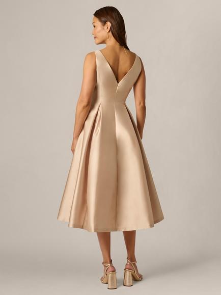 Adrianna Papell Mikado Sleeveless Tea Dress, Champagne - view 2, Champagne