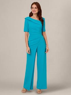 Adrianna Papell Asymmetric Knit Crepe Jumpsuit, Bel Air Blue, Bel Air Blue