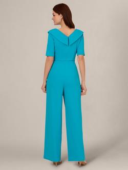 Adrianna Papell Asymmetric Knit Crepe Jumpsuit, Bel Air Blue - view 2, Bel Air Blue
