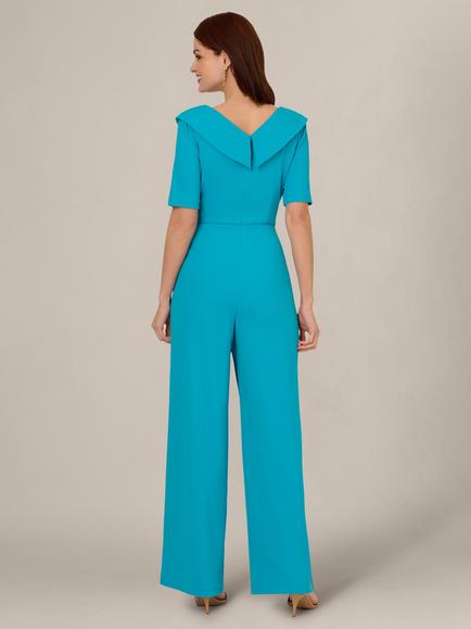 Adrianna Papell Asymmetric Knit Crepe Jumpsuit, Bel Air Blue - view 2, Bel Air Blue