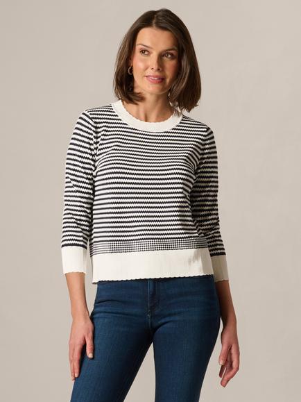 Adrianna Papell Round Neck Stripe Jumper, Ivory/Navy, Ivory/Navy