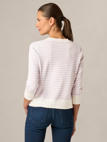 Adrianna Papell Round Neck Scallop Stripe Jumper, Ivory/Orchid Petal - view 2, Ivory/Orchid Petal