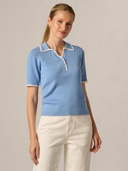 Adrianna Papell Contrast Trim Ribbed Knit Top, Serene Blue/Ivory, Serene Blue/Ivory