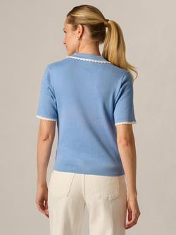 Adrianna Papell Contrast Trim Ribbed Knit Top, Serene Blue/Ivory - view 2, Serene Blue/Ivory