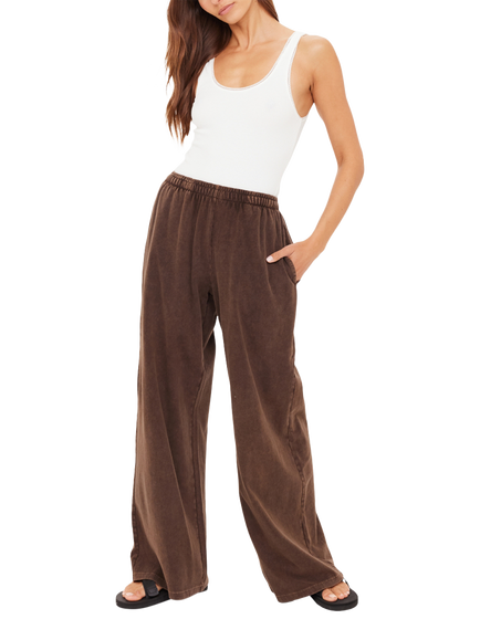 THE UPSIDE Soho Tokio Wide Leg Cotton Trousers, Brown - view 2, Brown