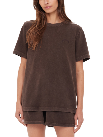 THE UPSIDE Soho Eva Crew Neck Cotton T-Shirt, Brown, Brown