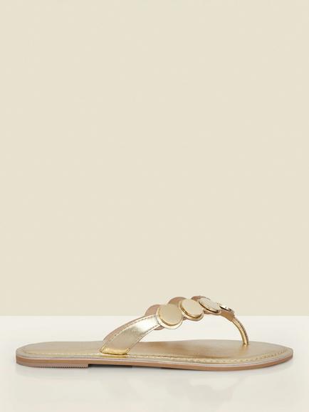 Sosandar Leather Flip Flops, Gold, Gold