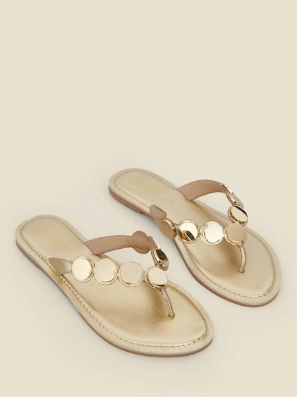 Sosandar Leather Flip Flops, Gold - view 2, Gold