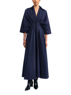 palmer//harding Resilient Short Sleeve Pinstripe Cotton Maxi Shirt Dress, Navy, Navy