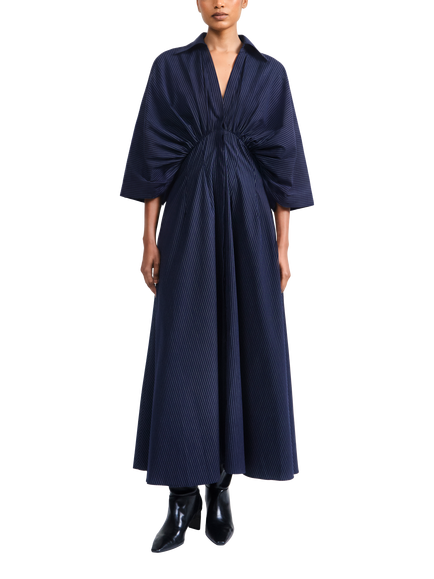 palmer//harding Resilient Short Sleeve Pinstripe Cotton Maxi Shirt Dress, Navy, Navy