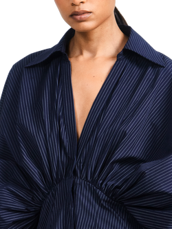 palmer//harding Resilient Short Sleeve Pinstripe Cotton Maxi Shirt Dress, Navy - view 2, Navy