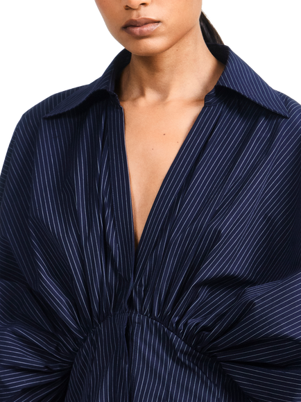 palmer//harding Resilient Short Sleeve Pinstripe Cotton Maxi Shirt Dress, Navy - view 2, Navy