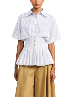 palmer//harding Courage Striped Short Sleeve Cotton Peplum Shirt, White, White