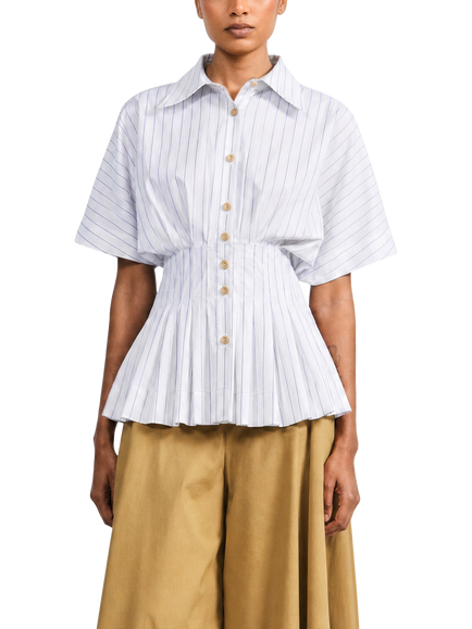 palmer//harding Courage Striped Short Sleeve Cotton Peplum Shirt, White, White