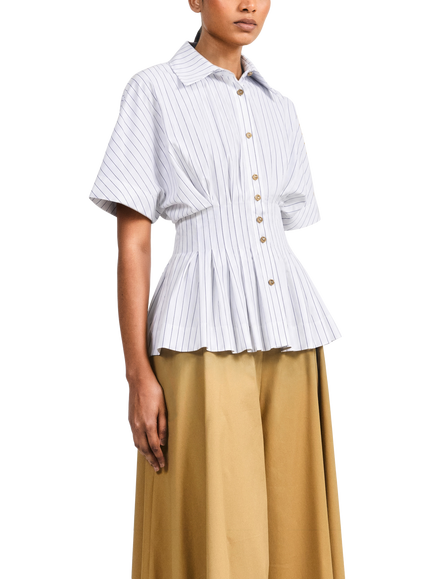 palmer//harding Courage Striped Short Sleeve Cotton Peplum Shirt, White - view 2, White