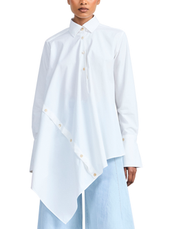 palmer//harding Sonder Asymmetric Hem Button Detail Poplin Cotton Shirt, White, White