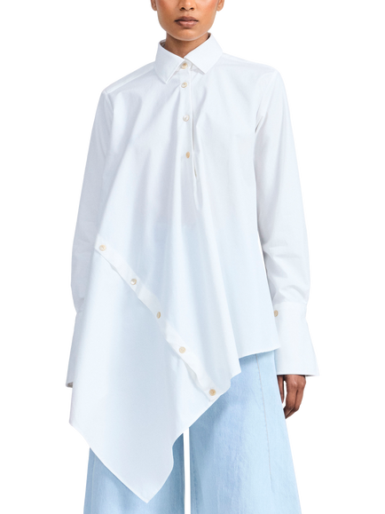 palmer//harding Sonder Asymmetric Hem Button Detail Poplin Cotton Shirt, White, White