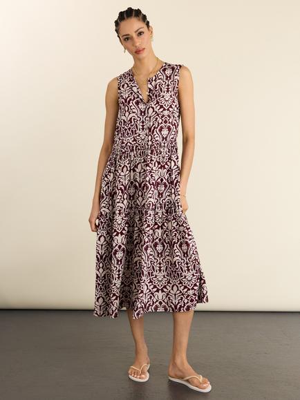 Baukjen Annmarie Sleeveless Printed Dress containing LENZING™ ECOVERO™ Viscose, Burgundy/Multi, Burgundy/Multi
