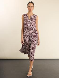 Baukjen Annmarie Sleeveless Printed Dress containing LENZING™ ECOVERO™ Viscose, Burgundy/Multi - view 2, Burgundy/Multi