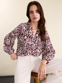 Baukjen Claudia Damask Print Top containing LENZING™ ECOVERO™ Viscose, Burgundy Damask, Burgundy Damask