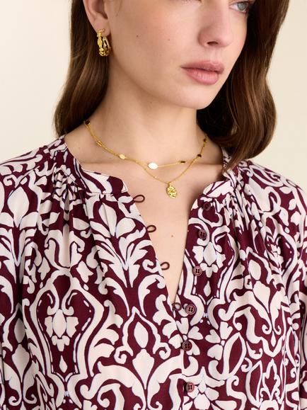 Baukjen Claudia Damask Print Top containing LENZING™ ECOVERO™ Viscose, Burgundy Damask - view 2, Burgundy Damask