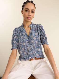 Baukjen Nolan Woodblock Print Shirt containing LENZING™ ECOVERO™ Viscose, Blue/Multi, Blue/Multi