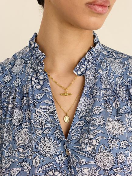 Baukjen Nolan Woodblock Print Shirt containing LENZING™ ECOVERO™ Viscose, Blue/Multi - view 2, Blue/Multi