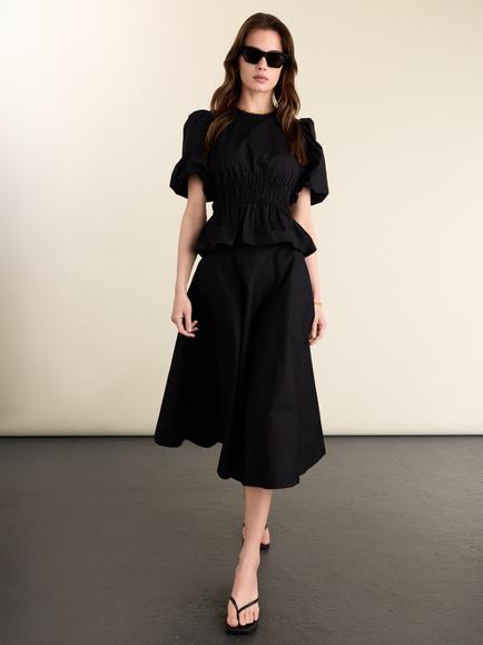 Baukjen Loretta Organic Cotton Midi Skirt, Caviar Black, Caviar Black