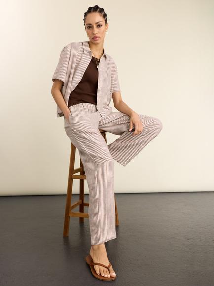 Baukjen Doretta Pure Linen Trousers, Chocolate/Multi - view 2, Chocolate/Multi