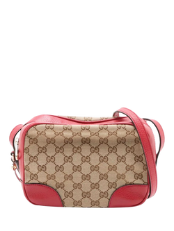 Pre-loved GUCCI GG Canvas and Leather Crossbody Bag, Brown/Red, Brown/Red