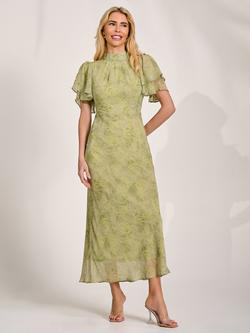 Jolie Moi High Neck Tie Back Angel Sleeve Dress, Green, Green