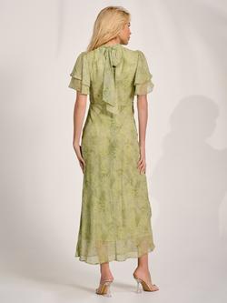 Jolie Moi High Neck Tie Back Angel Sleeve Dress, Green - view 2, Green
