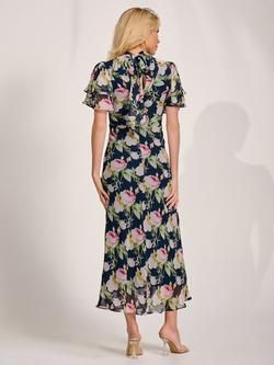 Jolie Moi High Neck Tie Back Chiffon Maxi Dress, Navy - view 2, Navy