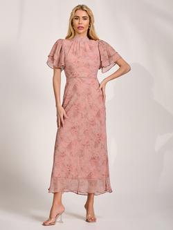Jolie Moi High Neck Tie Back Maxi Dress, Pink, Pink