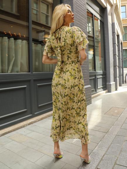Jolie Moi High Neck Tie Back Maxi Dress, Yellow - view 2, Yellow