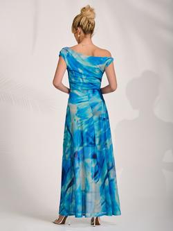 Jolie Moi Asymmetric Twist Strap Mesh Dress, Blue - view 2, Blue