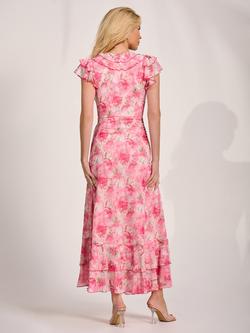Jolie Moi Wrap Neck Frill Mesh Maxi Dress, Pink - view 2, Pink