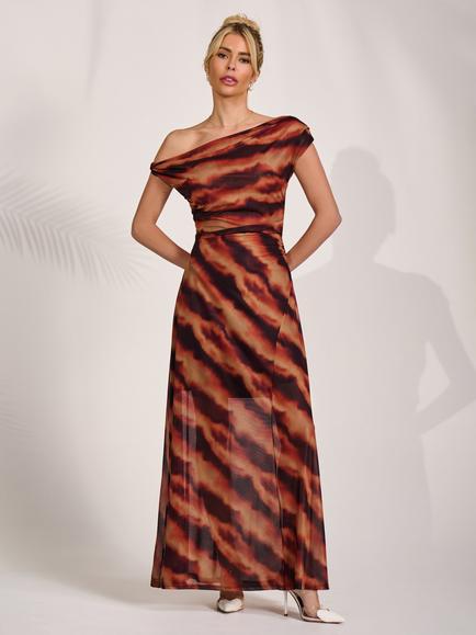 Jolie Moi Off Shoulder Twist Strap Dress, Amber Haze, Amber Haze